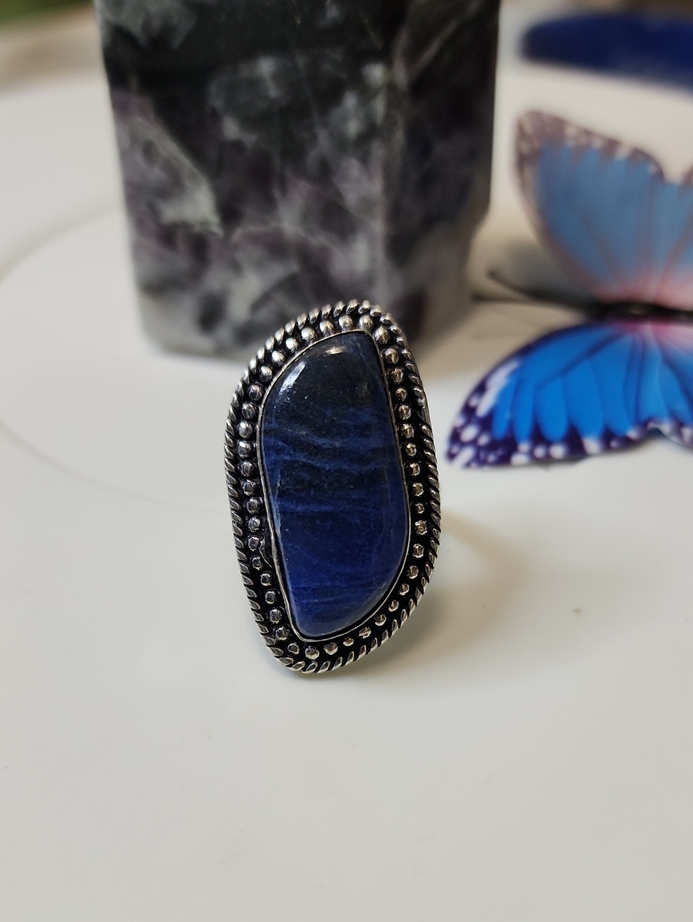 Blue Stone Statement Ring - Beaded Frame